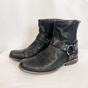 Frye Harness Short Black Leather Moto Biker Boots Back Zip Women's 7